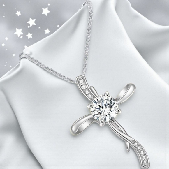 1 CT Moissanite Diamond Cross Pendant Necklace Anniversary